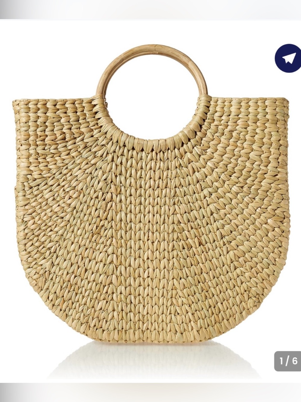 The Drop Jileen top handle 100% straw tote bag with circle handles natural color